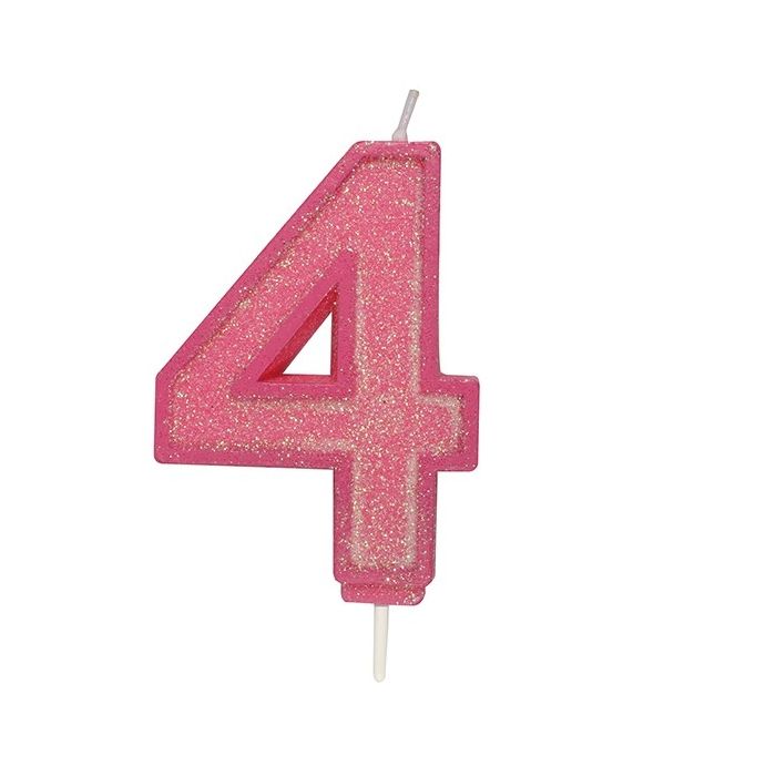 Pink Sparkle Numeral Candle Number 4-70mm 