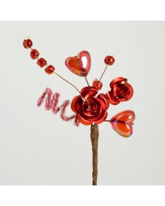Red metallic rose & hearts spray – 12 Pack