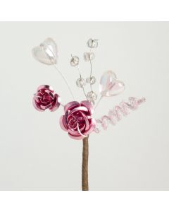 Antique pink metallic rose & hearts spray – 12 Pack