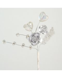 Silver metallic rose & hearts spray – 12 Pack