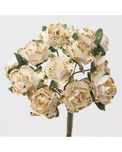 Gold/ivory glitter paper tea rose – 144 Pack