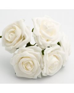 White large open rose foam flower – bunch of 5