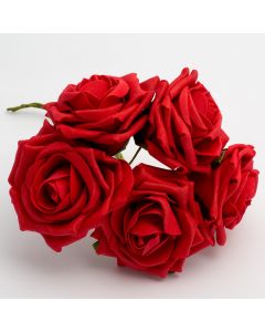 Red large open rose foam flower – bunch of 5