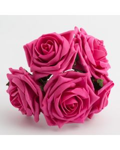 Hot Pink large open rose foam flower – bunch of 5