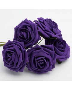 Purple large open rose foam flower – bunch of 5