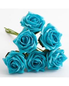Turquoise 5cm Colourfast foam rose – bunch of 6