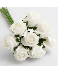 White 3cm Colourfast foam rose – bunch of 8