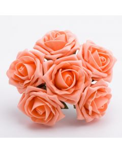 Peach 5cm Colourfast foam rose – bunch of 6