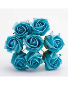 Turquoise 3cm Colourfast foam rose – bunch of 8