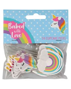 24 Baked With Love Unicorn And Rainbow Decorative Pic