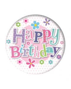 Pink Happy Birthday Small Badge - 6pk