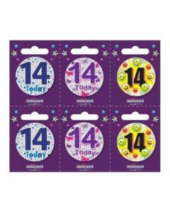 Age 14 Assorted Mix Small Badge - 6pk