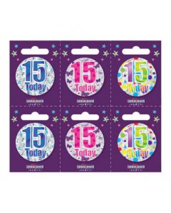 Age 15 Assorted Mix Small Badge - 6pk