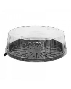 10.5" Clear Two Part Cake Dome With Black Base + Clear Lid - 4" Deep x 38