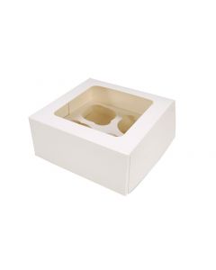 4 Cupcake White Window Box with 6cm Dividers (Single)