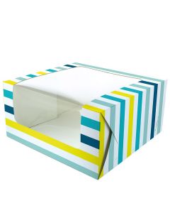 Teal Bold Stripes Cake Box - 10" X 5" (Single)