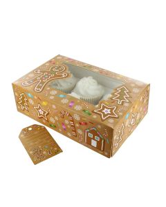 6/12 Cupcake Box & Gift Tag - Gingerbread (Pack of 5)