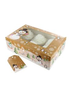 6/12 Cupcake Box & Gift Tag - Snowman (Pack of 5)