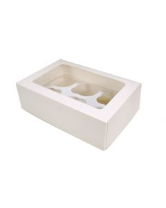 6 Cupcake White Window Box w/ 6cm Dividers (pack of 10)