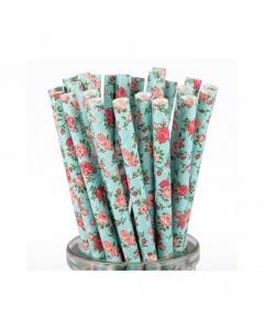 Rose Pattern Paper Straws x 25