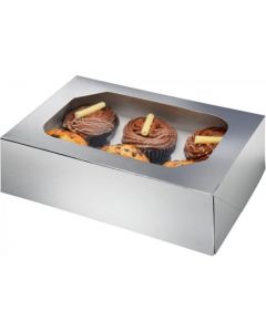 6 Cupcake Box Glossy Silver (Pack of 2)