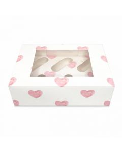 6 Cupcake Box `White with Pink hearts`  (Pack of 5)
