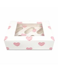 6 Cupcake Box `White with Pink hearts`(Single)