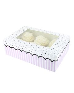 6 Cupcake Box - Pink Spots And Stripes  (Pack of 2)
