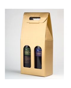 Gold Silk – 2 Bottle Wine Box with Windows (10 Pack)