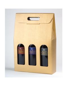 Gold Silk – 3 Bottle Wine Box with Windows (10 Pack)