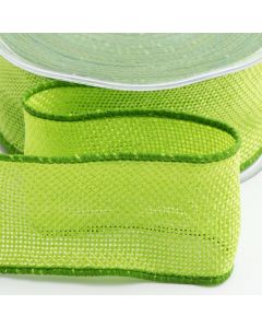Lime Green Country Hessian Wired Edge Ribbon - 38mm x 10M 