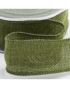 Moss Green Country Hessian Wired Edge Ribbon - 38mm x 10M 