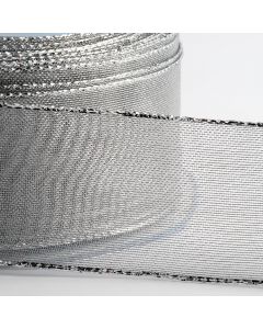 Silver lurex wired edge ribbon - 25 Metres