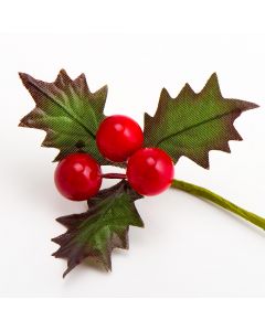 Berries and Holly Leaves Spray – Red (12 Pack)