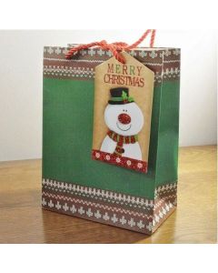 Medium Green Merry Christmas Gift Bag & Snowman Tag