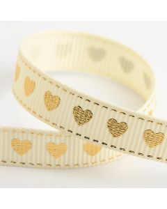 Cream/Gold Heart Ribbon - 9mm x 20M 
