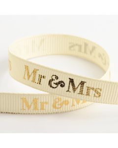 Mr & Mrs Cream/Gold Ribbon - 9mm x 20M 