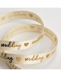  Cream/Gold Satin Wedding Ribbon - 9mm x 20M 