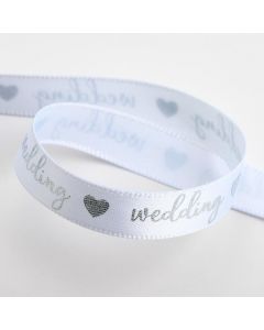 White/Silver Satin Wedding Ribbon - 9mm x 20M 