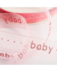 Pink Baby organza lurex ribbon – 15mm x 25m
