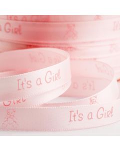 Pale Pink It’s a Girl satin ribbon – 10mm x 25m