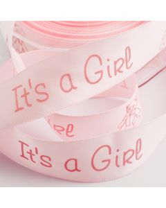 Pale Pink It’s a Girl satin ribbon – 25mm x 20m