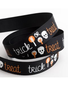 Trick or Treat Black Halloween Grosgrain Ribbon  – 16mm x 5M