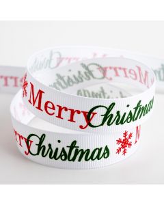  Merry Christmas White Grosgrain Ribbon – 16mm x 5M