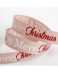  Merry Christmas Taupe Grosgrain Ribbon – 16mm x 5M