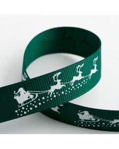 Santa’s Sledge Green Christmas Grosgrain Ribbon – 16mm x 5M