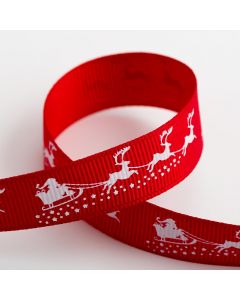 Santa’s Sledge Red Christmas Grosgrain Ribbon – 16mm x 5M