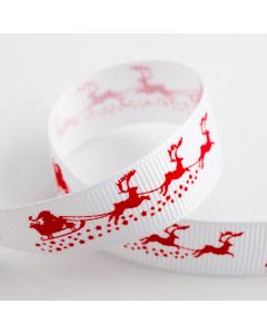 Santa’s Sledge White Christmas Grosgrain Ribbon – 16mm x 5M