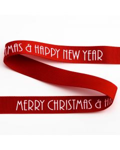 Red Merry Christmas/Happy New Year Grosgrain – 9mm x 5M