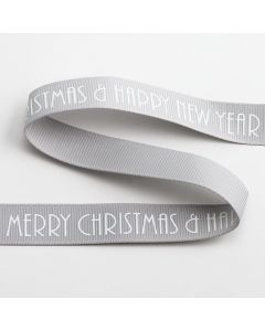 Silver Merry Christmas/Happy New Year Grosgrain – 9mm x 5M